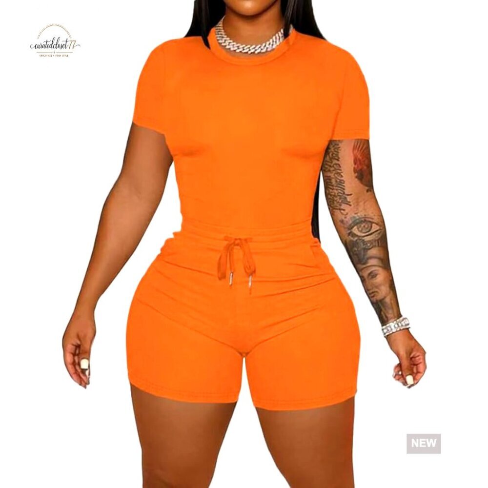 X-Large Workout Set Polyester Spandex Crop Top Biker Shorts